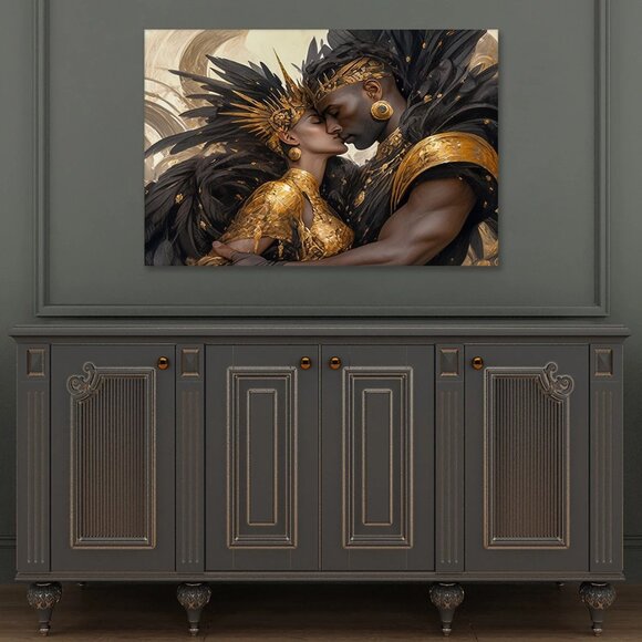 Vintage style African king and queen picture art wall decorationWooden FraCmed - Picture 6 of 7